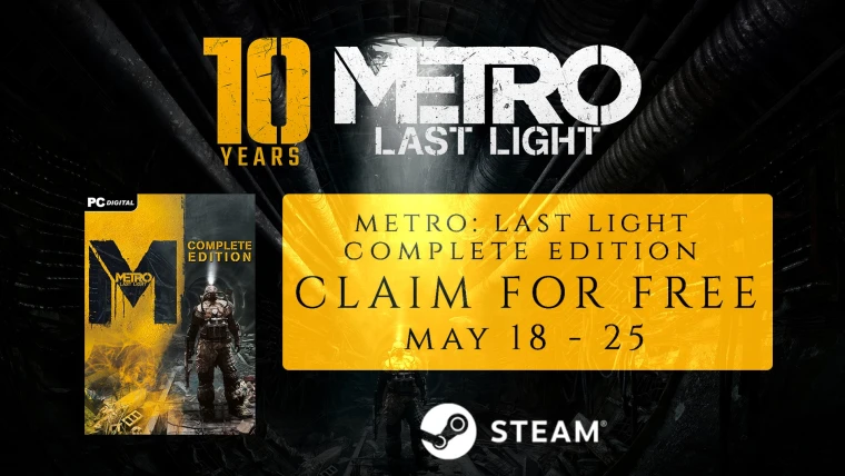 Metro: Last Light Complete Edition раздают бесплатно в Steam до 25 мая — 10-летие без VPN для россиян