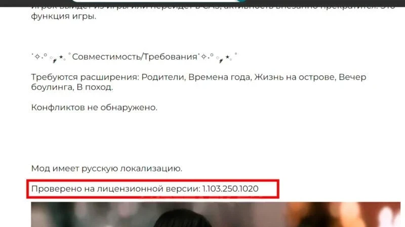 Пример, какая нужна версия игры