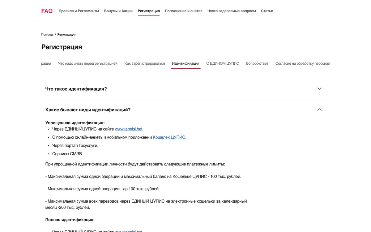 Справка Тенниси: виды идентификации и лимиты упрощённого уровня